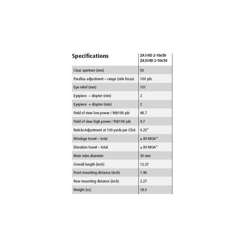 Minox ZA5 HD 2-10x50 Rifle Scope BDC 600 Reticle 66420