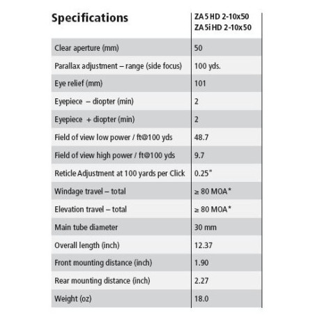 Minox ZA5 HD 2-10x50 Rifle Scope BDC 600 Reticle 66420