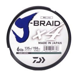 Daiwa J-Braid X4 Braided Fishing Line Dark Green 6lb 150 Yards JB4U6-150DG