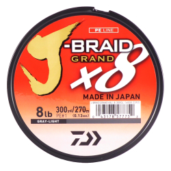 Daiwa J-Braid X8 Grand Braided Fishing Line Light Gray 8lb 300 Yards JBGD8U8-300GL