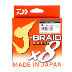Daiwa J-Braid X8 Grand Braided Fishing Line Light Gray 8lb 300 Yards JBGD8U8-300GL