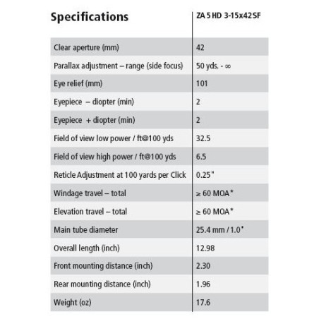 Minox ZA5 HD 3-15x42 SF Rifle Scope BDC 800 Reticle 66432