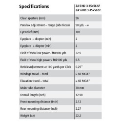 Minox ZA5 HD 3-15x56 SF Rifle Scope Illuminated Plex Reticle 66455