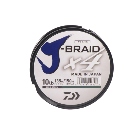 Daiwa J-Braid X4 Braided Fishing Line Dark Green 10lb 150 Yards JB4U10-150DG