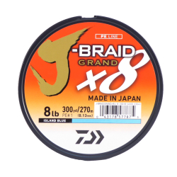 Daiwa J-Braid X8 Grand Braided Fishing Line Island Blue 8lb 300 Yards JBGD8U8-300IB