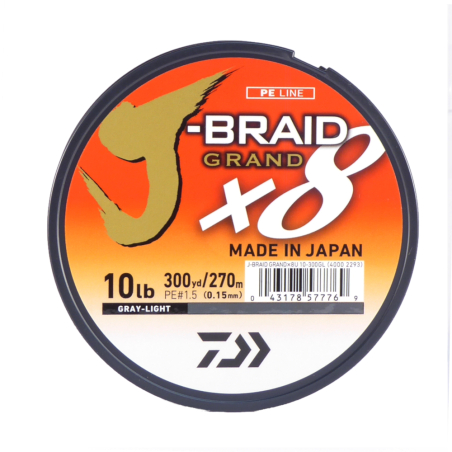 Daiwa J-Braid X8 Grand Braided Fishing Line Light Gray 10lb 300 Yards JBGD8U10-300GL