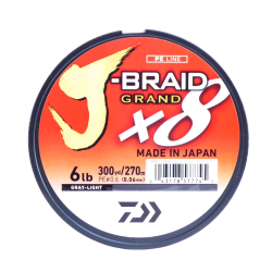 Daiwa J-Braid X8 Grand Braided Fishing Line Light Gray 6lb 300 Yards JBGD8U6-300GL